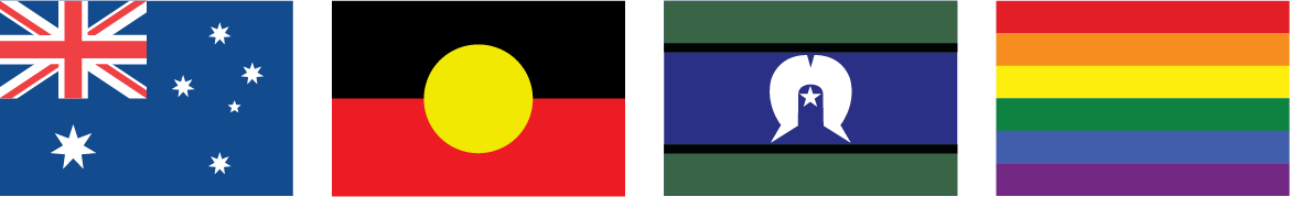 Australian, Aboriginal, Torres Strait Islander, and Pride flags